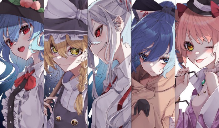 Touhou Girls: Marisa, Joon, Shion, Tenshi, and Mokou