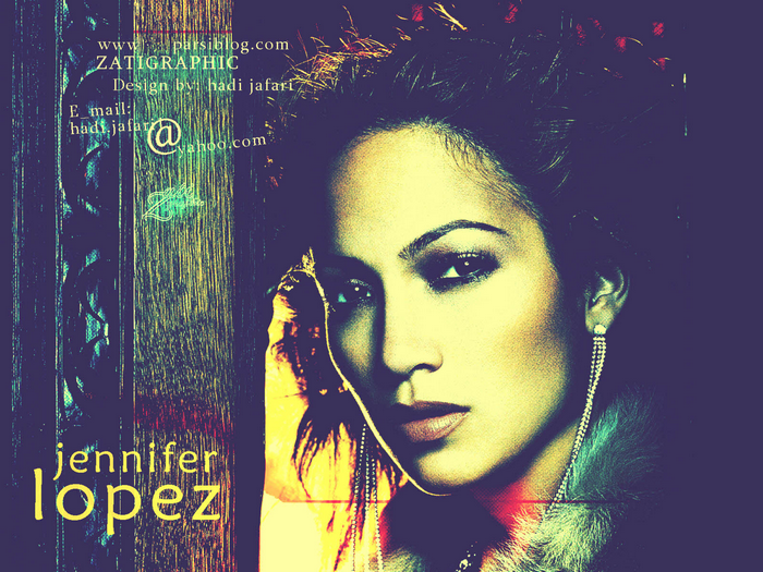 Jennifer Lopez in a stylized graphic design portrait