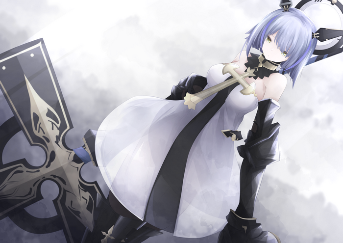 Azur Lane Gascogne looking down with large weapon
