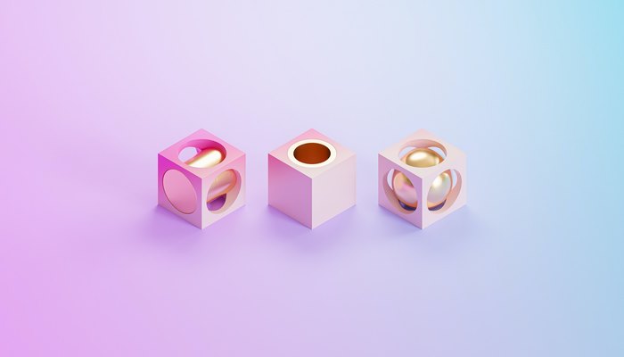 Artistic 3D Cubes with Golden Geometric Shapes