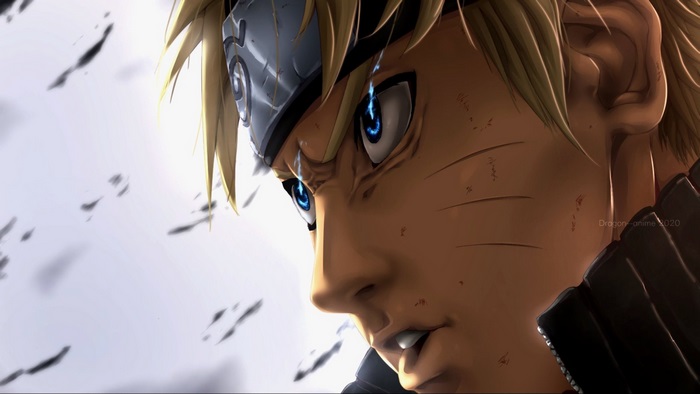Naruto Uzumaki's intense glowing blue eyes