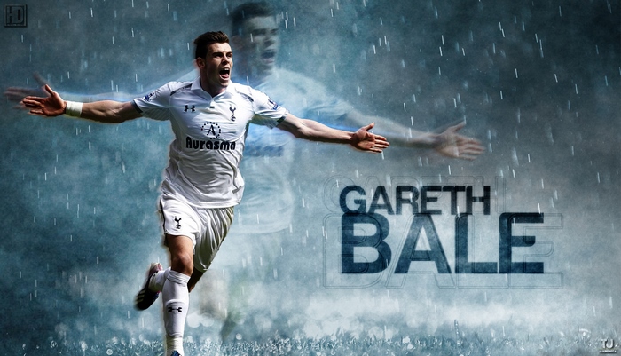Gareth Bale celebrating for Tottenham Hotspur in the rain