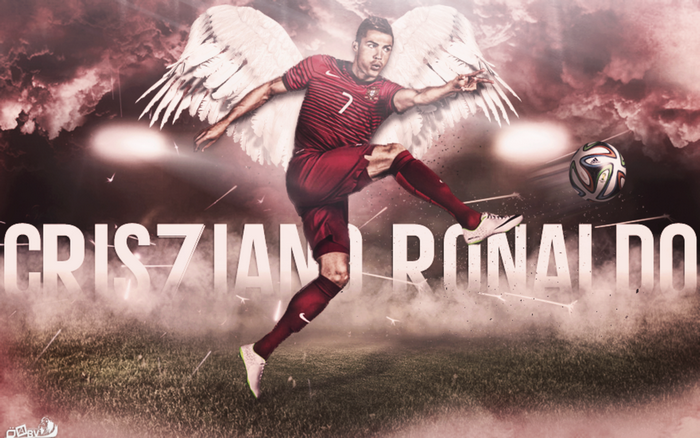 Cristiano Ronaldo with Angel Wings Kicking Football