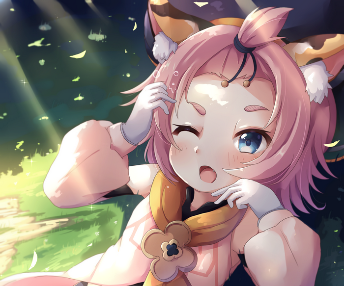 Diona (Genshin Impact) winking with short pink hair
