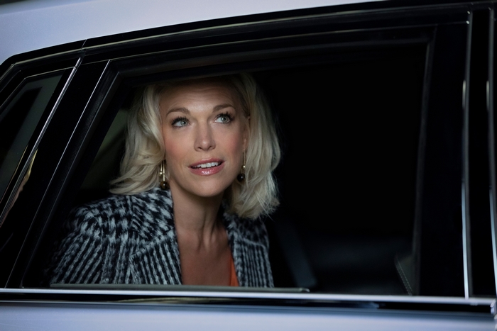 Hannah Waddingham looking out car window