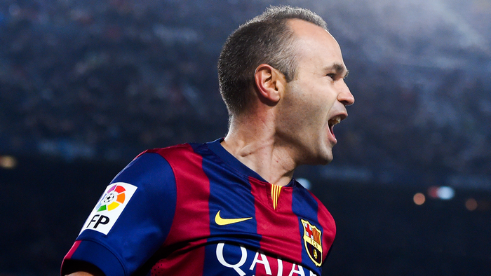 Andrés Iniesta celebrating for FC Barcelona