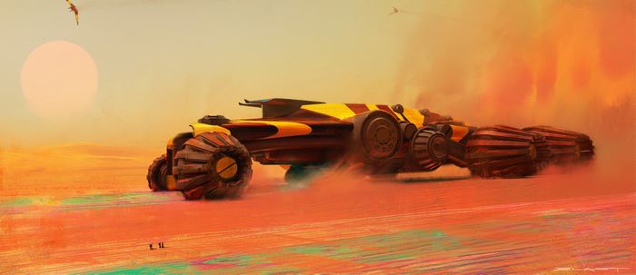 DUNE Spice Crawler kicking up dust in the desert