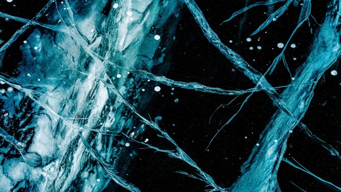 Abstract Blue Ice Cracks and Bubbles 8K