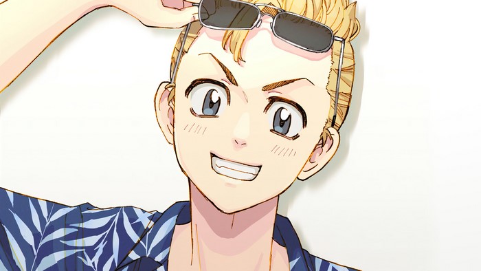 Takemichi Hanagaki smiling with sunglasses