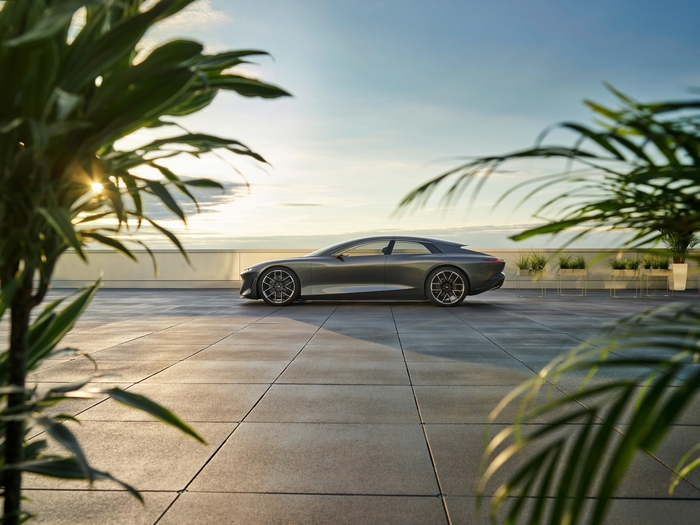 Audi Grandsphere Concept luxury electric car at sunset