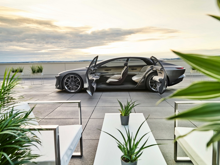 Audi Grandsphere Concept: Luxury Electric Car on Rooftop Terrace