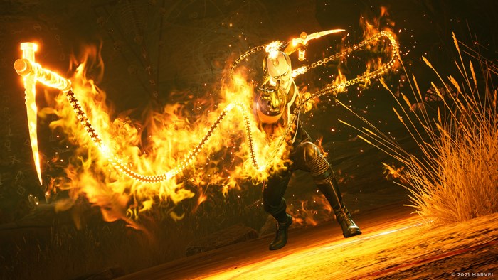 Ghost Rider's flaming chain attack in Marvel's Midnight Suns