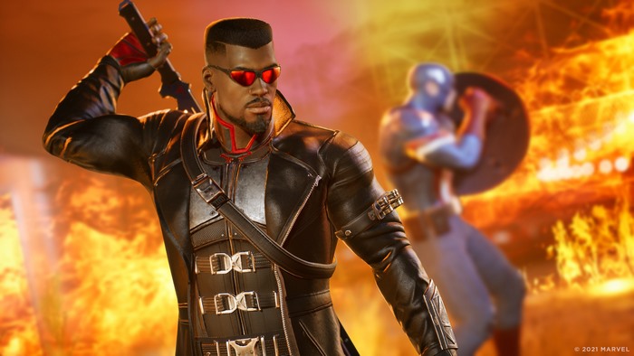 Blade and Captain America in fiery Marvel's Midnight Suns 4K