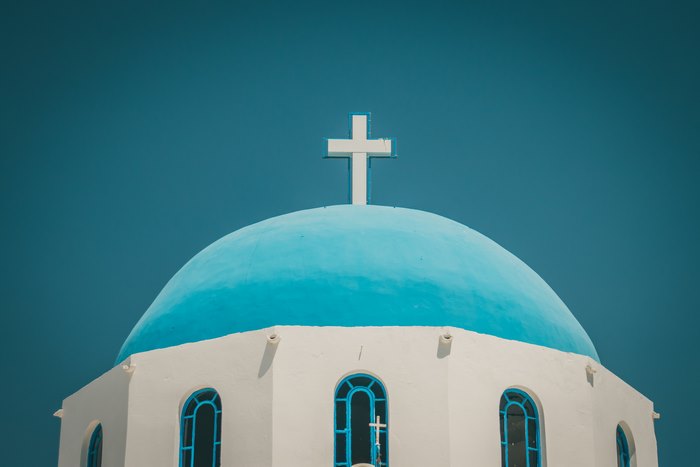 Santorini Church Blue Dome and Cross
