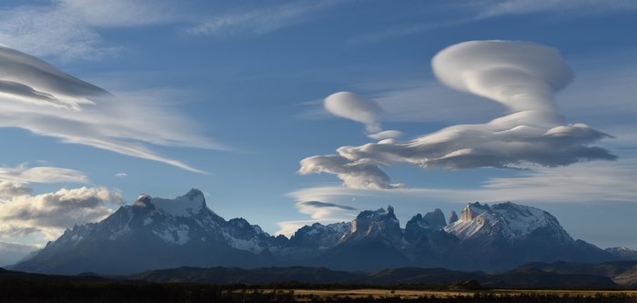 Lenticular Clouds Over Torres del Paine Mountains