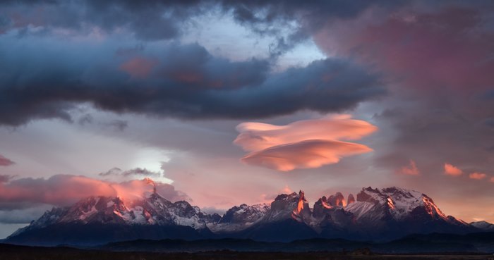 Lenticular Clouds Over Torres del Paine, Chile