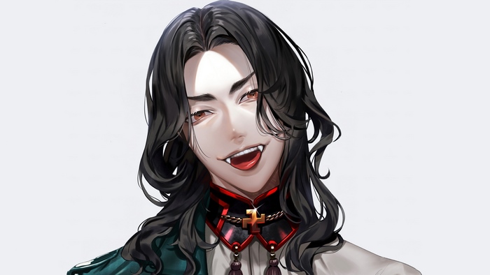 Keisuke Baji with fangs and a mischievous smile