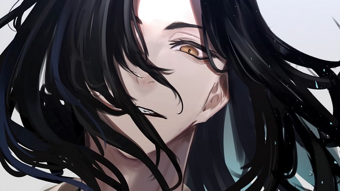 Keisuke Baji's intense golden eye and dark hair