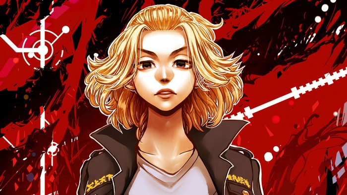 Intense Mikey Manjiro Sano with dynamic red background