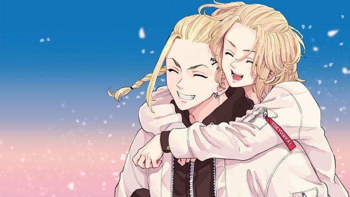 Tokyo Revengers Draken and Mikey happy piggyback ride