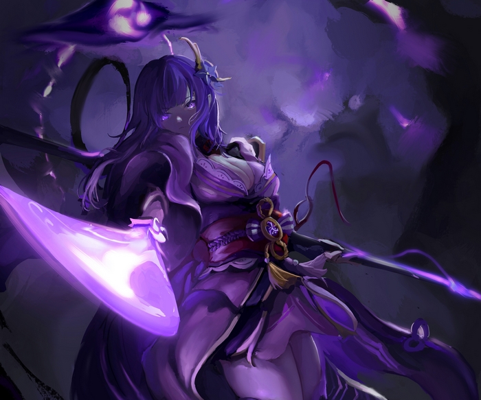 Baal Raiden Shogun with glowing purple polearm