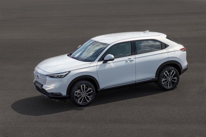 White Honda HR-V e:HEV SUV on asphalt
