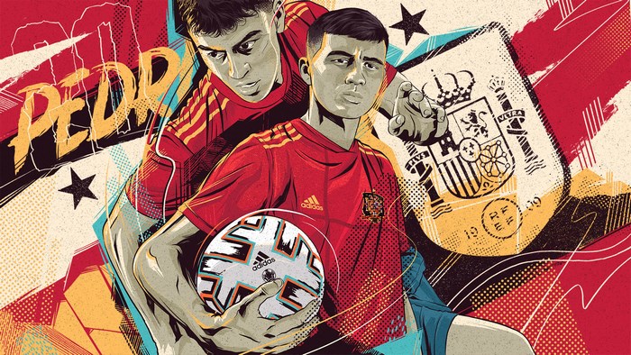 Pedri in Spain National Team Jersey with Football