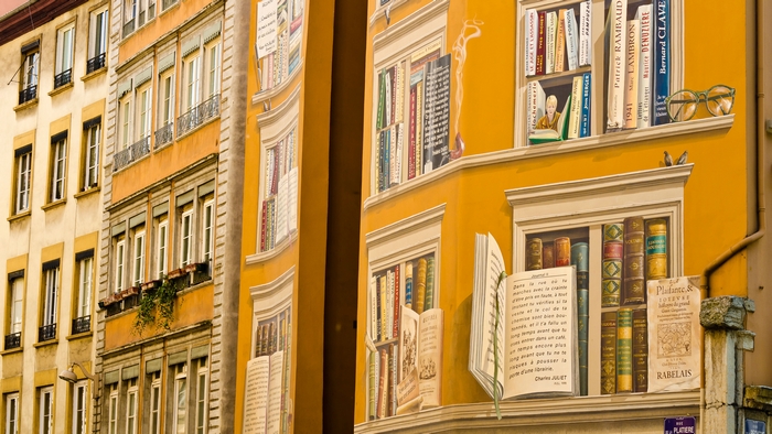 Fresco 'The library of the city' in Lyon, France
