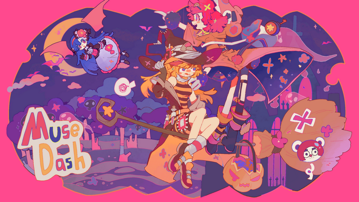 Muse Dash Halloween: Witches flying on a broomstick