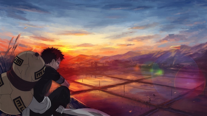 Gaara watching the beautiful sunset over the landscape