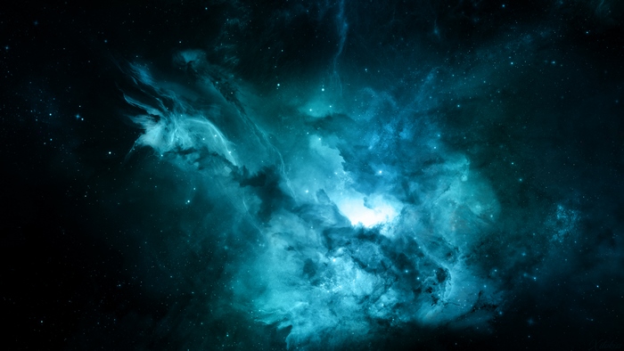Vibrant Teal and Blue Nebula in Deep Space
