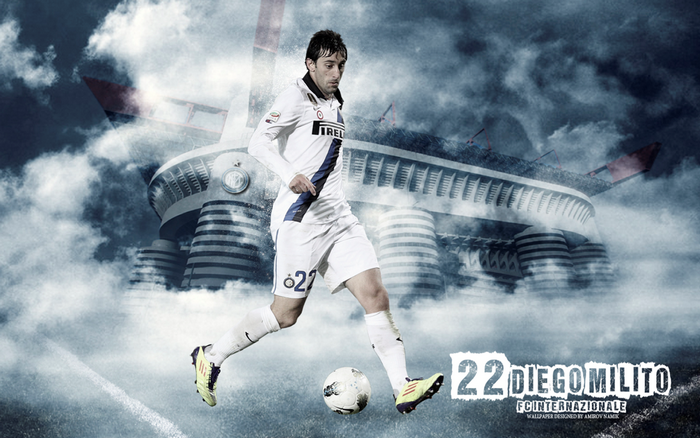 Diego Milito playing for Inter Milan at stadium