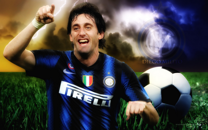 Diego Milito celebrates for Inter Milan