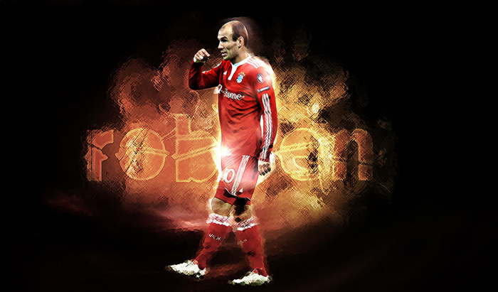 Arjen Robben FC Bayern Munich with fiery name effect