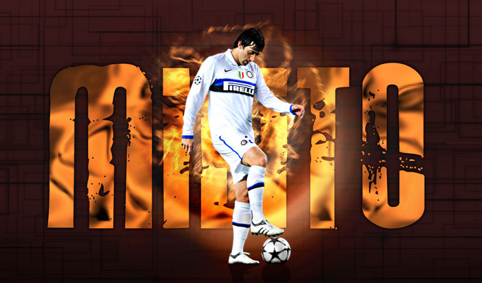 Diego Milito Inter Milan with fiery MILITO text