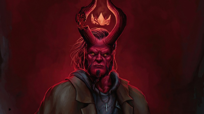 Hellboy with Crown and Cross Necklace 4K