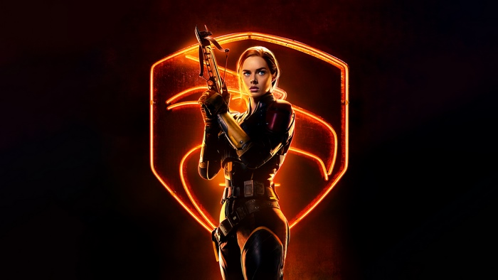 Samara Weaving as Scarlett with G.I. Joe logo