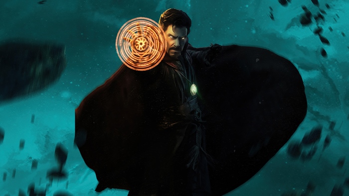 Doctor Strange casting powerful spell with glowing eyes
