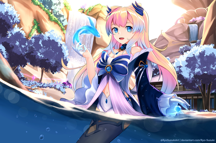Sangonomiya Kokomi with a Glowing Blue Fish