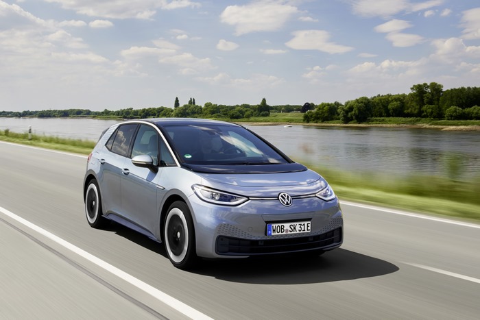Volkswagen ID.3 Pro S electric car driving by a river