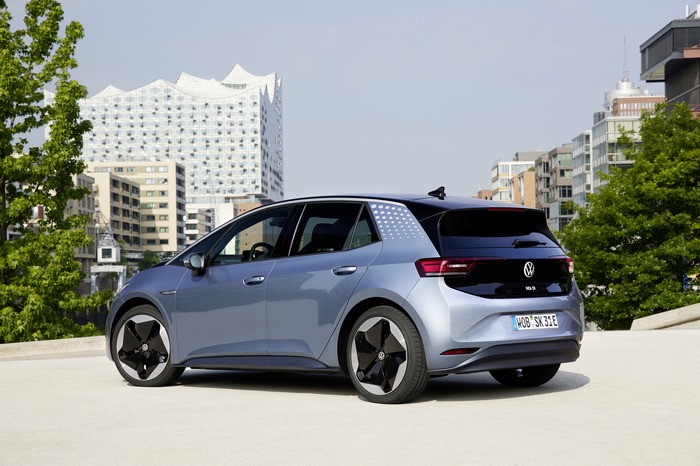 Blue Volkswagen ID.3 Pro S electric car in Hamburg