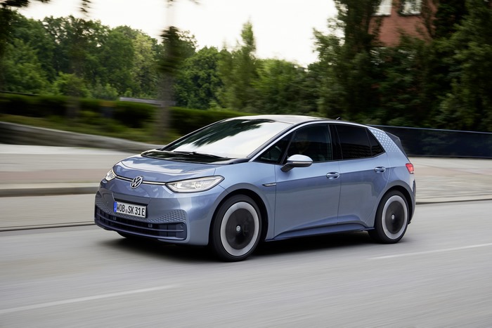 Light Blue Volkswagen ID.3 Pro S Electric Car Driving