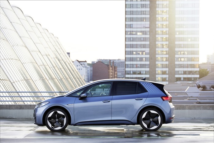 Blue Volkswagen ID.3 Pro S electric car in city