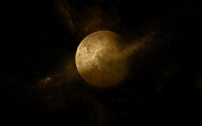 Golden Sci Fi Planet with Cosmic Dust