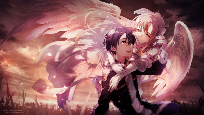 Kirito and Asuna with Angel Wings