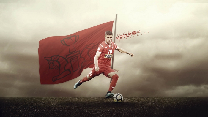 Ali Alipour dribbling with Persepolis F.C. flag