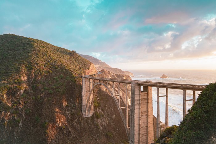 Bixby Creek Bridge at Golden Hour with Ocean View