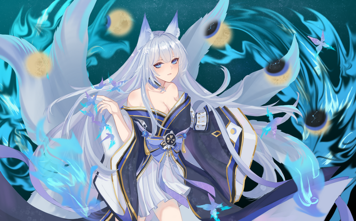 Azur Lane Shinano with glowing tails and butterflies