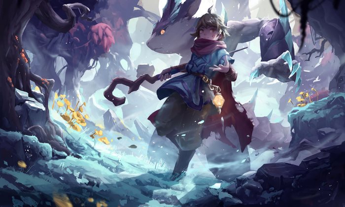 Fantasy Sorcerer, Staff, and Creature in a Magical Forest