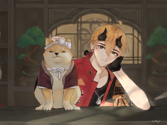 Thoma and Shiba Inu in Genshin Impact